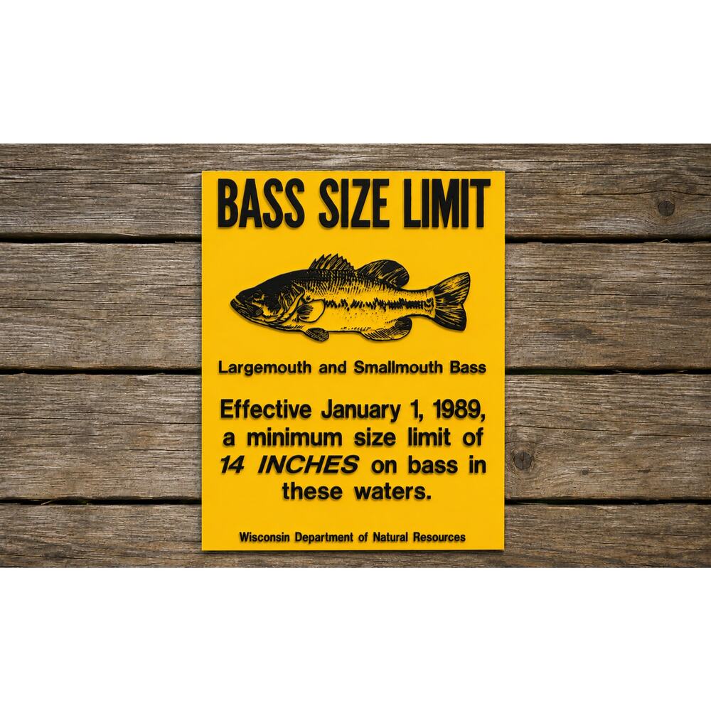 Wisconsin DNR Bass Fishing Size Limit Sign Dept Natural Resources Fish Game